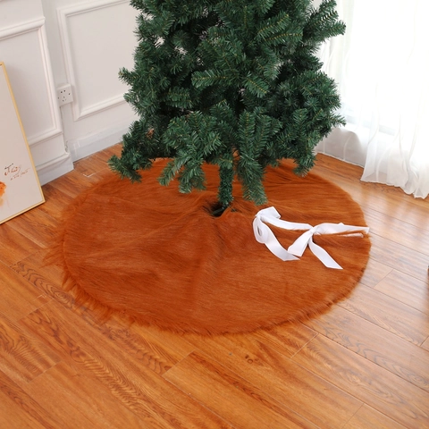 Gonna per Albero di Natale in Peluche Lungo Marrone Con Fiocchi in Raso Bianco Copertura Rotonda per Base Albero