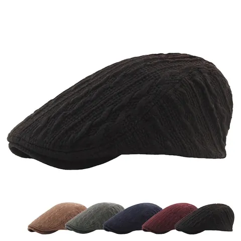 Cable Knit Ivy Cap Thickened Cotton Polyester Winter Warm Flat Cap Solid Color Fashion Beret Hat For Men Women