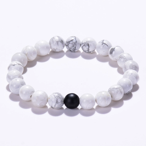 Bracciale Con Perline In Pietra Naturale Pietra Lavica Turchese Bianco Perle Opache Yoga Guarigione Elastico Coppia