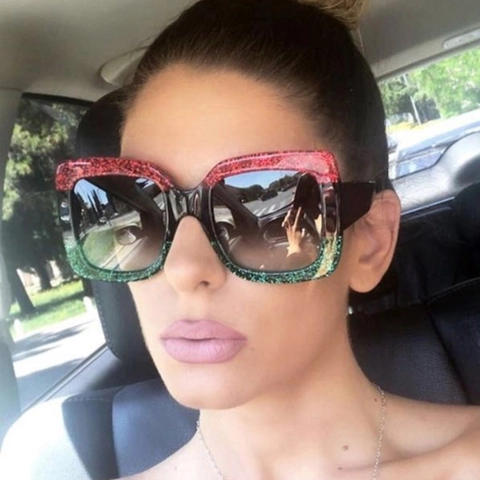 Oversized Square Sunglasses UV400 Fashion Women Retro PC Frame AC Lens Glitter Gradient Sparkle Eyewear Hip Hop