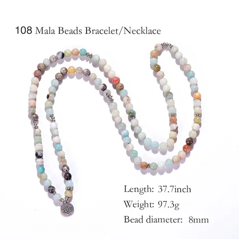 Bracciale Collana Mala in Pietra di Amazonite Opaca Con Ciondolo Loto Om Yoga Albero della Vita per Donna Uomo Gioielli da Meditazione
