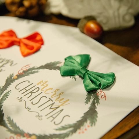 Kerstwenskaart 3D Strik Krans Bloemenpatroon Speciaal Papier Opvouwbare Feestdagen Wenskaart Cadeaukaart