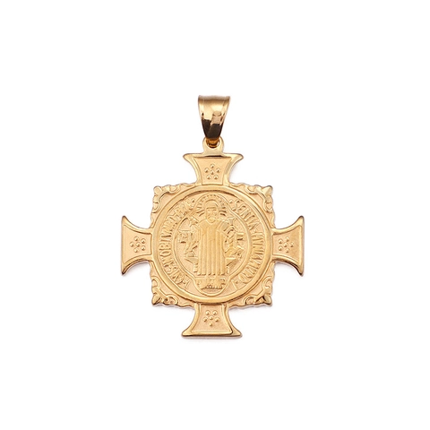 Colgante De Cruz De San Benito Collar De Acero Inoxidable Chapado En Oro Medalla Religiosa Joyería Católica Para Hombre Mujer