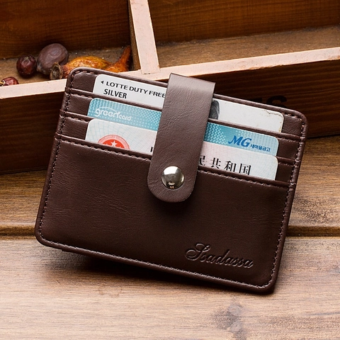 Men Card Holder Wallet PU Leather Ultra Thin Multi Slot Snap Button Zipper Pocket Business Casual Portable Organizers