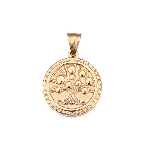 Tree Of Life Runder Anhänger Halskette Edelstahl 18K Vergoldet Geprägtes Relief Modeschmuck Für Damen Herren