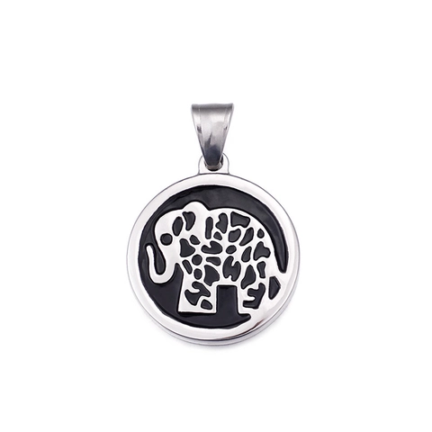 Collar Con Colgante De Elefante Acero Inoxidable Redondo Amuleto Animal Esmalte Negro Joyería Estilo Bohemio
