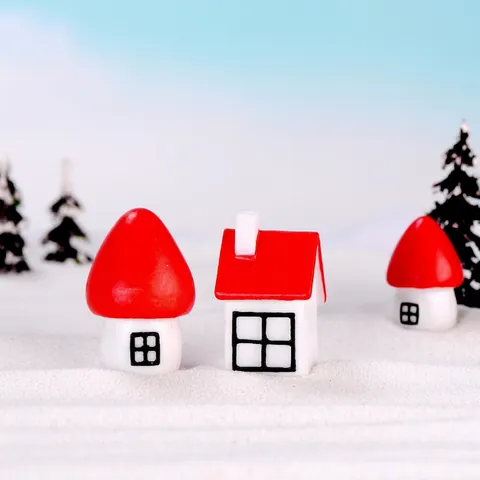 Miniature Christmas House Figurine Resin Snow Winter Village Micro Landscape Ornament For Desktop Garden Decor Cartoon