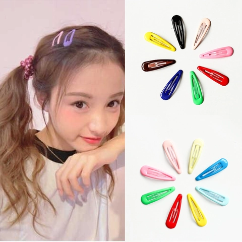 Colorful Metal Paint Snap Hair Clips Droplet Shape Candy Color Mini BB Hairpins For Women Girls Sweet Styling Headwear
