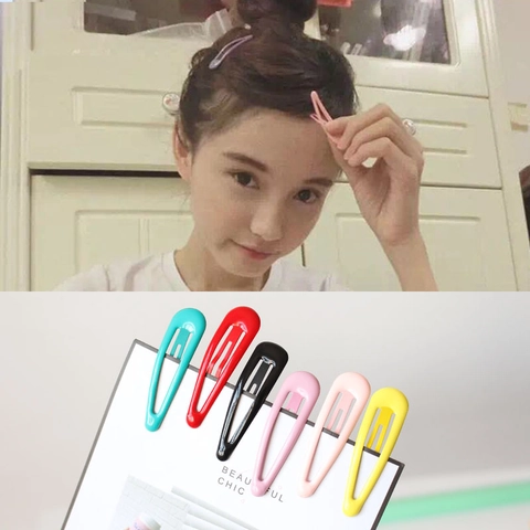Colorful Metal Paint Snap Hair Clips Droplet Shape Candy Color Mini BB Hairpins For Women Girls Sweet Styling Headwear