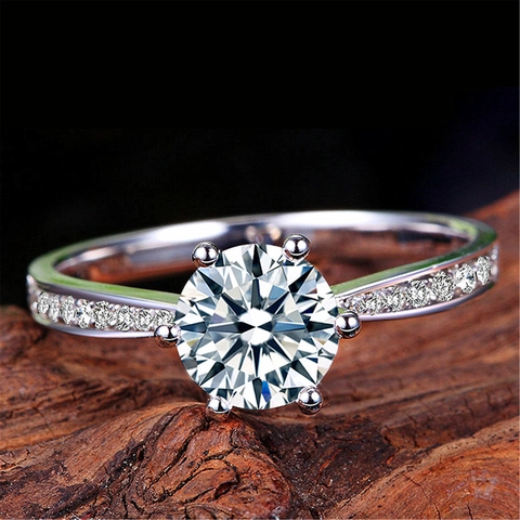 Luxury Round Rhinestone Six Prong Adjustable Copper Finger Ring For Women Fashion Jewelry Wedding Gift