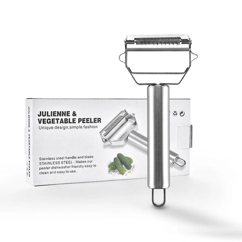 Stainless Steel Peeler And Julienne Shredder Dual Head Multifunctional Vegetable Fruit Cutter Tool With Hanging Hook