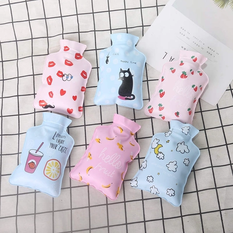 Mini Hot Water Bag PVC Portable Cartoon Fruit Animal Pattern Hand Warmer Water Filling Leakproof Pocket Heater