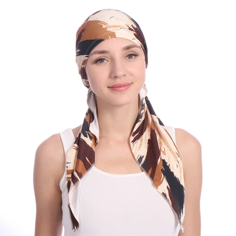 Dames Bedrukte Tulband Hoofddoek Muts Polyester Lange Zijbanden Etnische Stijl Pull-over Chemo Slaapmuts Randloos