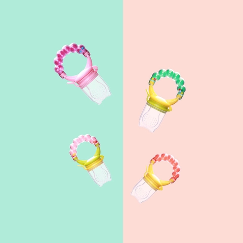 Baby Fruit Feeder Pacifier Food Grade Silicone Mesh Bag Infants Teether Toy With Rattle Bell Handle BPA Free