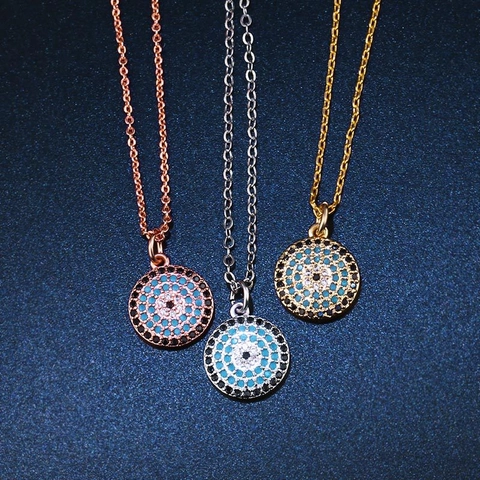 Boze Oog Hanger Ketting 18K Verguld Koper Rond Zirkonia Micro Ingelegd Bescherming Amulet Sieraden Voor Vrouwen