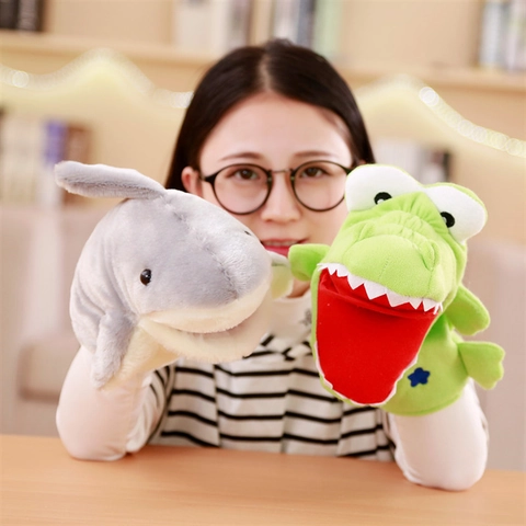 Animal Hand Puppet Plush Toy Soft Cartoon Shark Crocodile Frog For Storytelling Role Play Parent Child Interaction