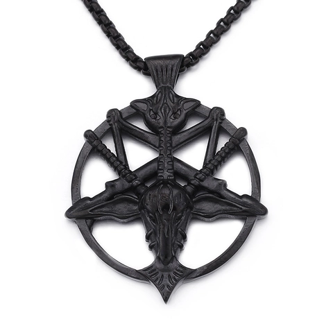 Ciondolo Pentagramma Testa Di Capra Baphomet In Acciaio Inossidabile Vintage Gotico Punk Medaglia Tonda Gioielli Per Uomini