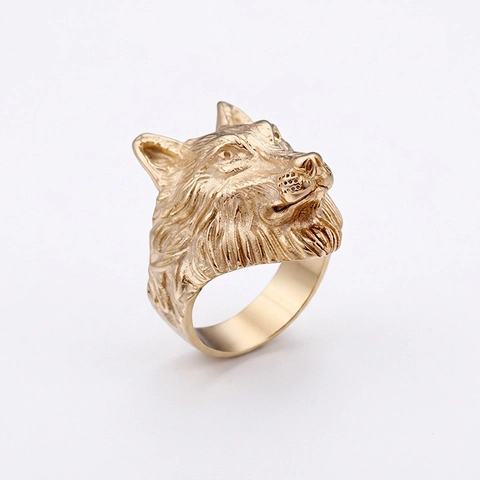 Anello Testa Di Lupo Da Uomo Acciaio Inossidabile Placcato Oro 18K Vintage 3D Intagliato Punk Gothic Animal Gioielli