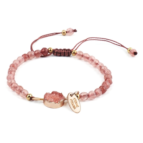Handmade Stone Bracelet With Druzy Crystal Pendant Adjustable Faceted Beads Bohemian Ethnic Style Women Jewelry