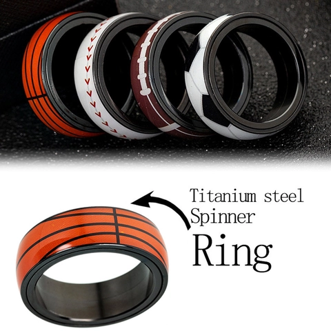 Spinner Ring Sport Basketball Fußball Baseball Soccer Titanstahl Angstabbau Drehbarer Finger Schmuck