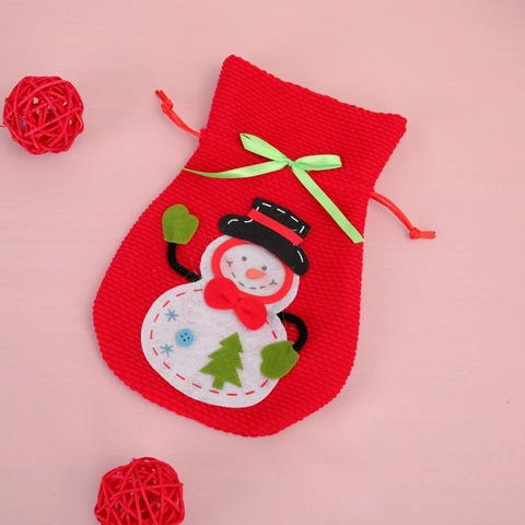 Bolsa De Regalo Con Cordón De Navidad Tela De Punto Con Patrón De Muñeco De Nieve 3D De Fieltro Para Dulces Decoración De Botellas