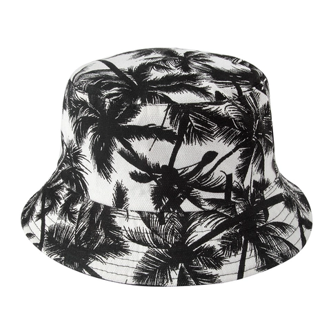 Reversible Coconut Palm Print Bucket Hat Polyester Sun Protection Tropical Style Outdoor Beach Travel Hat For Men Women