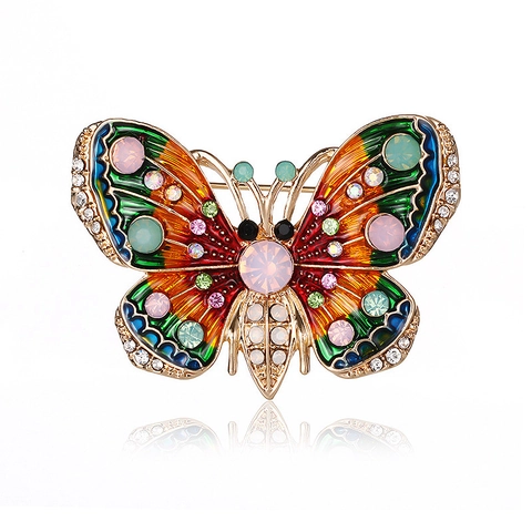 Schmetterling Brosche Pin Vintage Legierung Bunte Emaille Strass Faux Edelstein Elegante Insekten Schmuck Frauen Geschenk