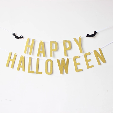 Striscione Happy Halloween Ghirlanda Carta Luccicante Lettere Con Pipistrello Decorazione Sospesa Articoli Festa Ornamento