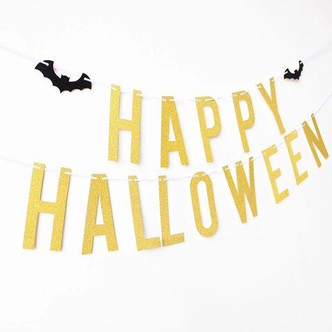 Striscione Happy Halloween Ghirlanda Carta Luccicante Lettere Con Pipistrello Decorazione Sospesa Articoli Festa Ornamento