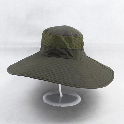 Outdoor Sonnenhut Breite Krempe Atmungsaktives Mesh Polyester Schnelltrocknend Angeln Wandern Fischerhut Kordelzug