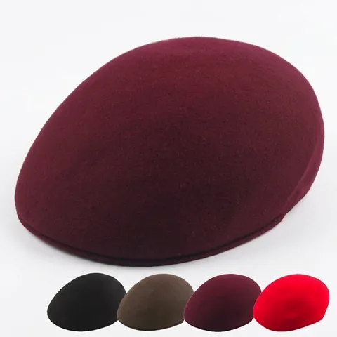Boina Vintage De Fieltro De Lana Para Mujer Color Sólido Invierno Otoño Cálida Gorra De Pintor Accesorios De Moda