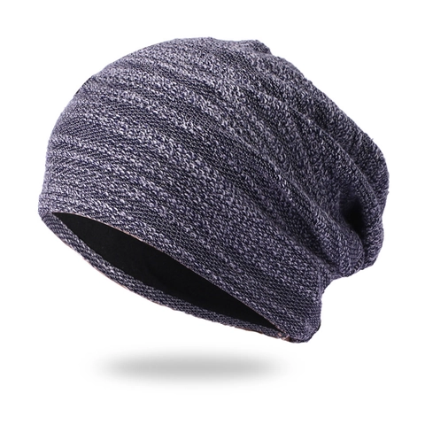 Gorro De Punto Acrílico Cálido Doble Capa Forro Polar Rayas Jaspeadas Gorro Invierno Hombres Mujeres Unisex