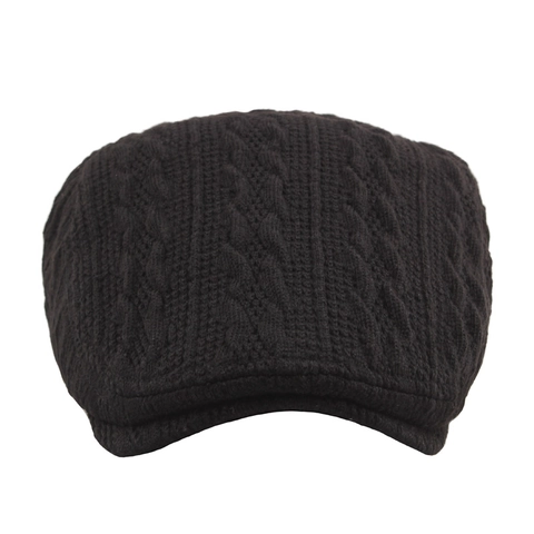 Cable Knit Ivy Cap Thickened Cotton Polyester Winter Warm Flat Cap Solid Color Fashion Beret Hat For Men Women