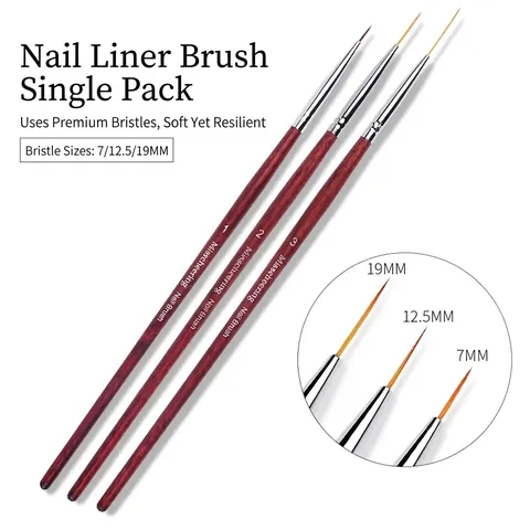 Nail Art Liner Brushes Wood Handle Professional Fine Detail Painting Drawing Manicure Tool Synthetic Fiber