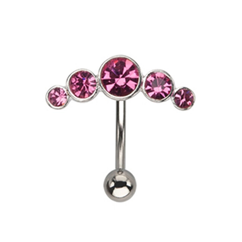 Belly Button Ring Surgical Steel Alloy Rhinestone Curved Barbell Arc Five Stones Body Piercing Jewelry For Women