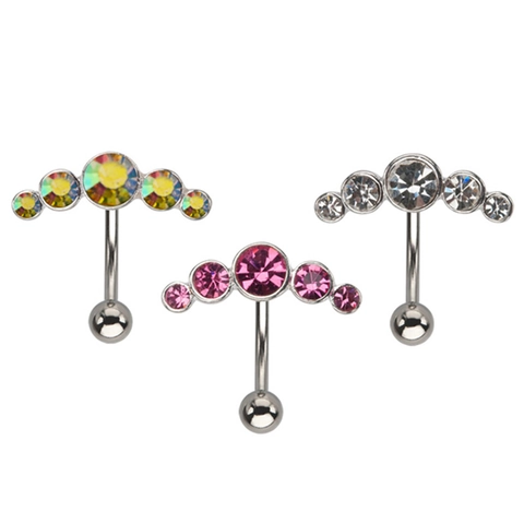 Belly Button Ring Surgical Steel Alloy Rhinestone Curved Barbell Arc Five Stones Body Piercing Jewelry For Women