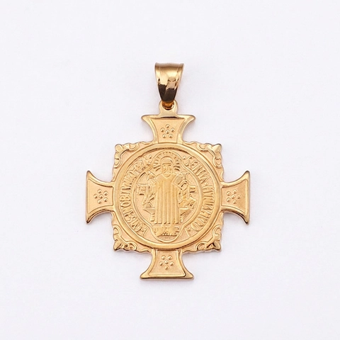 Colgante De Cruz De San Benito Collar De Acero Inoxidable Chapado En Oro Medalla Religiosa Joyería Católica Para Hombre Mujer