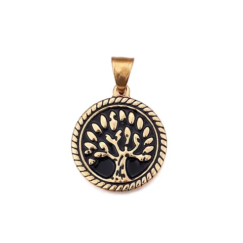 Lebensbaum Anhänger Halskette Edelstahl Vergoldet Rund Vintage Stil Schmuck Für Herren Und Damen