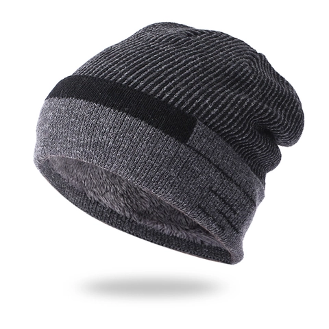 Berretto In Maglia Invernale Uomo Foderato In Pile Caldo Outdoor Antivento Acrilico A Righe Cappello Casual