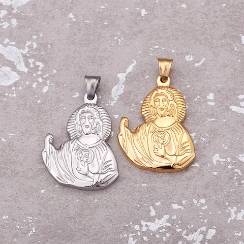 Pendentif Sacré Cœur De Jésus Collier Acier Inoxydable Plaqué Or 18K Bijoux Religieux Pour Hommes Femmes