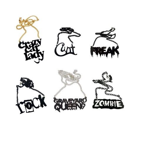 Collana Con Pendente Lettere In Acrilico Gotico Catena In Lega Halloween Zombie Freak Rock Gioielli Dark Punk