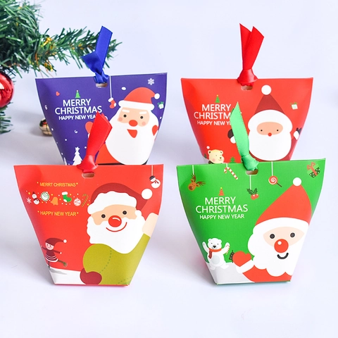 Bolsas De Regalo De Navidad Cajas De Dulces De Papel Con Asa De Cinta Patrón De Dibujos Animados De Papá Noel