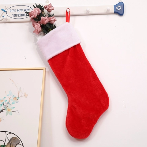 Calza Di Natale Rossa Morbido Peluche Corto Polsino Bianco Appeso Sacchetto Regalo Decorazione Festa Natale