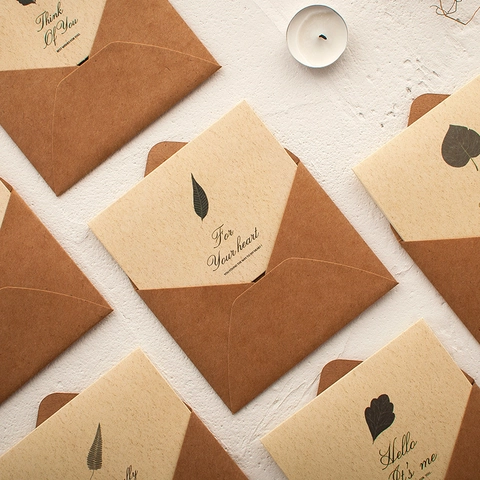 Wenskaart En Envelop Met Zegelsticker Retro Kraftpapier Botanisch Bloemen Vouwkaart Briefpapier