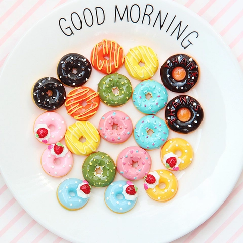 Simulation Donut Charms Resin Colorful Miniature Food Accessories For DIY Jewelry Hair Clip Phone Case Decoration Cabochon