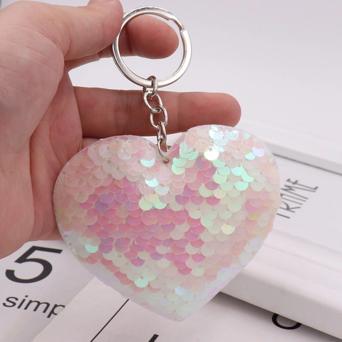 Portachiavi a Cuore con Paillettes Riflettenti Bifacciali per Borsa Accessorio Auto Regalo di San Valentino Portachiavi Luccicante a Forma di Cuore per Donna