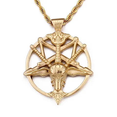 Ciondolo Pentagramma Testa Di Capra Baphomet In Acciaio Inossidabile Vintage Gotico Punk Medaglia Tonda Gioielli Per Uomini