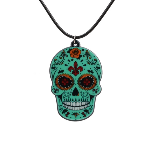 Collana Teschio Di Zucchero Acrilico Colorato Pendente Croce Fiore Messicano Giorno Dei Morti Halloween Gioielli Vintage
