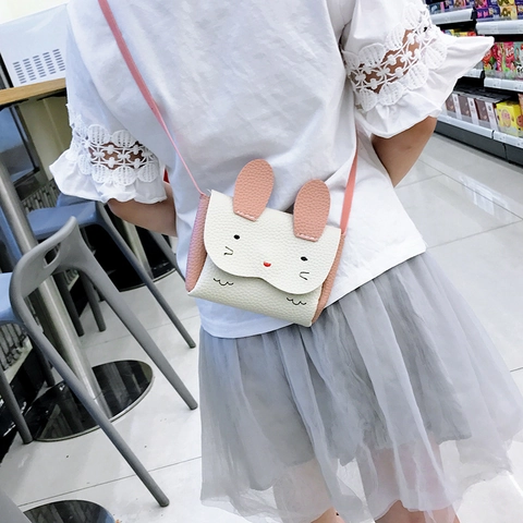 Cute Bunny Kids Crossbody Bag PU Leather Cartoon Rabbit Ear Mini Shoulder Purse For Toddler Girls Small Coin Pouch