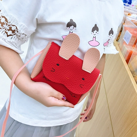 Cute Bunny Kids Crossbody Bag PU Leather Cartoon Rabbit Ear Mini Shoulder Purse For Toddler Girls Small Coin Pouch